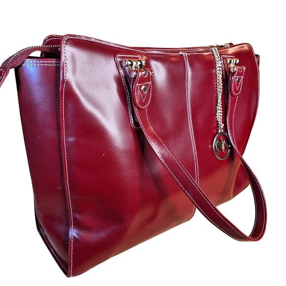 Mcklein USA Glenna Leather Shoulder Tote, 97555 large red leather bag trendy - Picture 3 of 5
